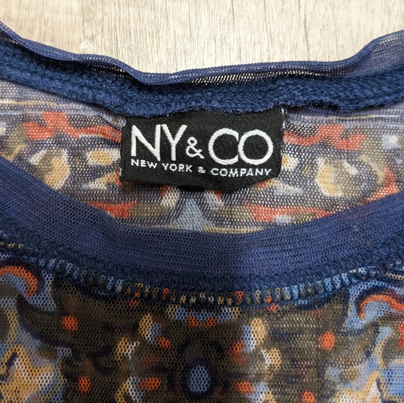 Vintage New York and Company Sheer blue and red Long Sleeve Top - Picture 6 of 6